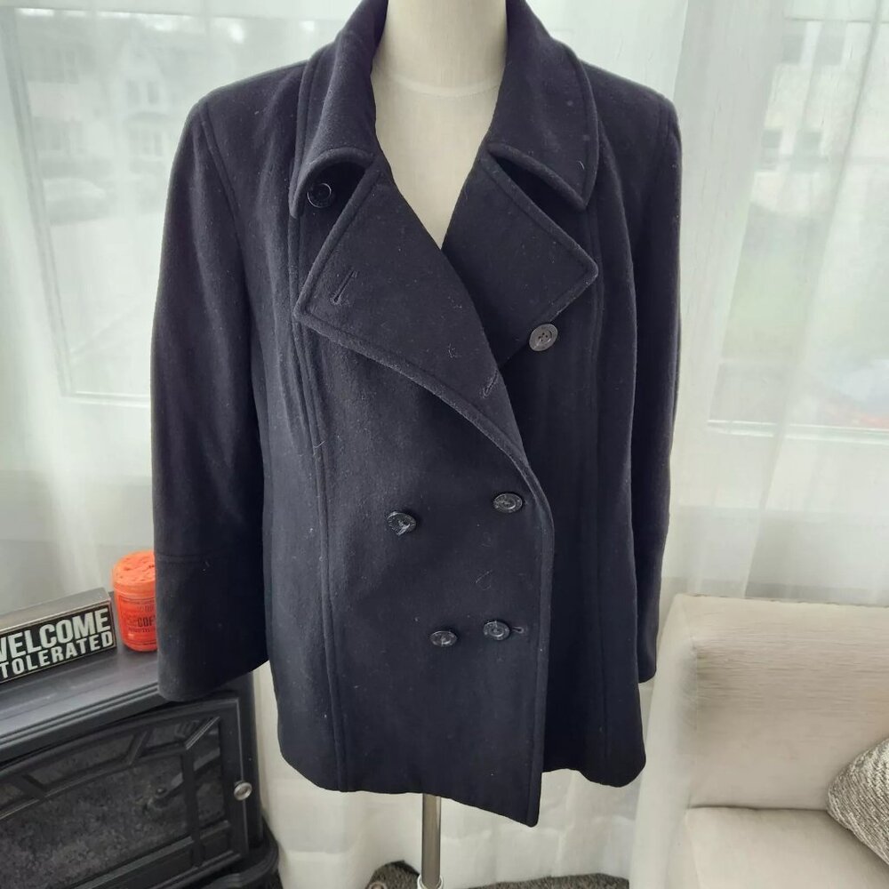 Michael Kors Black Wool Double Breasted Pea Coat, Size 14